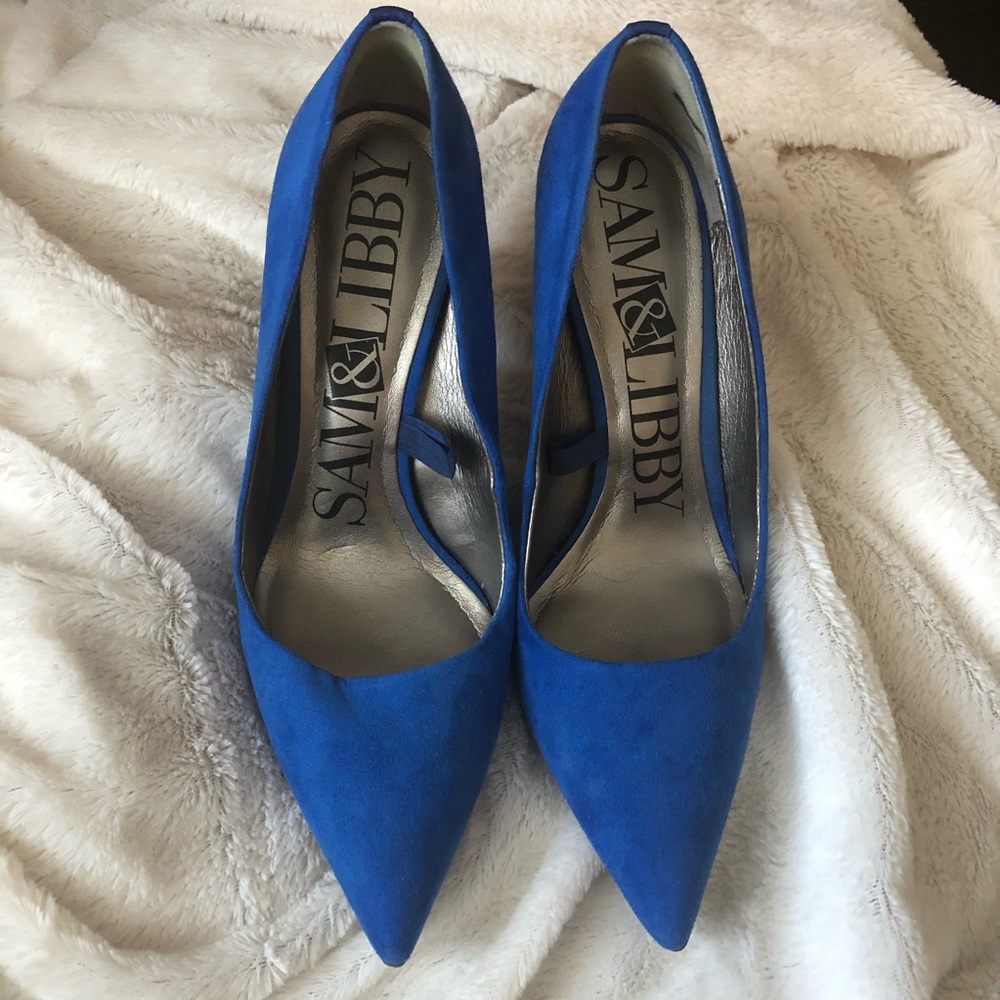 Blue suede heels